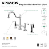 Restoration KS3791BLBS Two-Handle 4-Hole Deck Mount Bridge Kitchen Faucet with Brass Sprayer, Polished Chrome