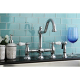Restoration KS3791PLBS Two-Handle 4-Hole Deck Mount Bridge Kitchen Faucet with Brass Sprayer, Polished Chrome