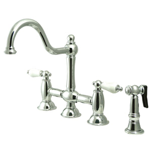 Restoration KS3791PLBS Two-Handle 4-Hole Deck Mount Bridge Kitchen Faucet with Brass Sprayer, Polished Chrome