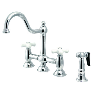 Restoration KS3791PXBS Two-Handle 4-Hole Deck Mount Bridge Kitchen Faucet with Brass Sprayer, Polished Chrome