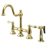 Restoration KS3792ALBS Two-Handle 4-Hole Deck Mount Bridge Kitchen Faucet with Brass Sprayer, Polished Brass