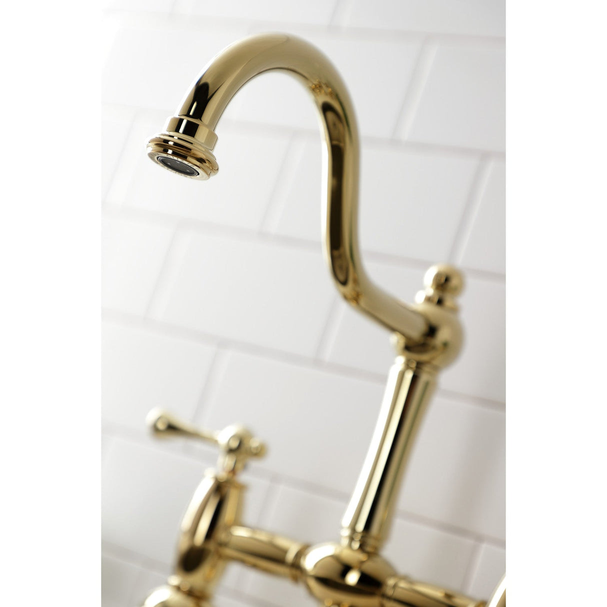 Restoration KS3792BLBS Two-Handle 4-Hole Deck Mount Bridge Kitchen Faucet with Brass Sprayer, Polished Brass