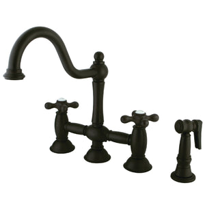 Restoration KS3795AXBS Two-Handle 4-Hole Deck Mount Bridge Kitchen Faucet with Brass Sprayer, Oil Rubbed Bronze
