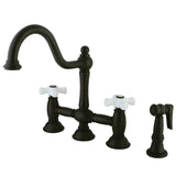 Restoration KS3795PXBS Two-Handle 4-Hole Deck Mount Bridge Kitchen Faucet with Brass Sprayer, Oil Rubbed Bronze