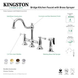 Restoration KS3798BLBS Two-Handle 4-Hole Deck Mount Bridge Kitchen Faucet with Brass Sprayer, Brushed Nickel