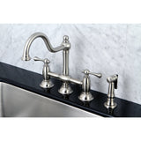 Restoration KS3798BLBS Two-Handle 4-Hole Deck Mount Bridge Kitchen Faucet with Brass Sprayer, Brushed Nickel