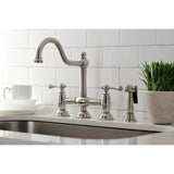 Restoration KS3798BLBS Two-Handle 4-Hole Deck Mount Bridge Kitchen Faucet with Brass Sprayer, Brushed Nickel