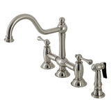 Restoration KS3798BLBS Two-Handle 4-Hole Deck Mount Bridge Kitchen Faucet with Brass Sprayer, Brushed Nickel