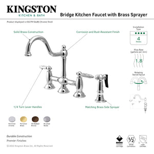 Restoration KS3798GLBS Two-Handle 4-Hole Deck Mount Bridge Kitchen Faucet with Brass Sprayer, Brushed Nickel