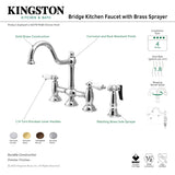 Restoration KS3798PLBS Two-Handle 4-Hole Deck Mount Bridge Kitchen Faucet with Brass Sprayer, Brushed Nickel