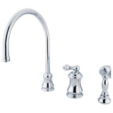 Restoration KS3811ALBS Single-Handle 3-Hole Deck Mount Widespread Kitchen Faucet with Brass Sprayer, Polished Chrome