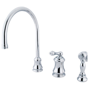 Restoration KS3811ALBS Single-Handle 3-Hole Deck Mount Widespread Kitchen Faucet with Brass Sprayer, Polished Chrome
