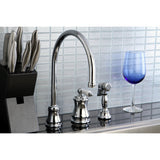 Restoration KS3811PLBS Single-Handle 3-Hole Deck Mount Widespread Kitchen Faucet with Brass Sprayer, Polished Chrome