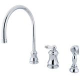 Restoration KS3811PLBS Single-Handle 3-Hole Deck Mount Widespread Kitchen Faucet with Brass Sprayer, Polished Chrome