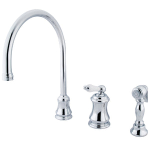 Restoration KS3811PLBS Single-Handle 3-Hole Deck Mount Widespread Kitchen Faucet with Brass Sprayer, Polished Chrome