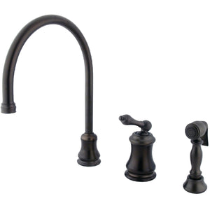 Restoration KS3815ALBS Single-Handle 3-Hole Deck Mount Widespread Kitchen Faucet with Brass Sprayer, Oil Rubbed Bronze