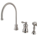 Restoration KS3818ALBS Single-Handle 3-Hole Deck Mount Widespread Kitchen Faucet with Brass Sprayer, Brushed Nickel