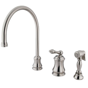Restoration KS3818ALBS Single-Handle 3-Hole Deck Mount Widespread Kitchen Faucet with Brass Sprayer, Brushed Nickel