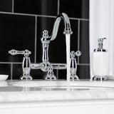 Restoration KS3911AL Two-Handle 3-Hole Deck Mount Bridge Bathroom Faucet with Brass Pop-Up, Polished Chrome