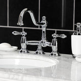 Restoration KS3911AL Two-Handle 3-Hole Deck Mount Bridge Bathroom Faucet with Brass Pop-Up, Polished Chrome