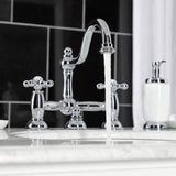 Restoration KS3911AX Two-Handle 3-Hole Deck Mount Bridge Bathroom Faucet with Brass Pop-Up, Polished Chrome