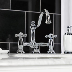 Restoration KS3911AX Two-Handle 3-Hole Deck Mount Bridge Bathroom Faucet with Brass Pop-Up, Polished Chrome