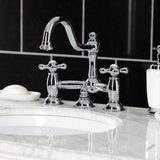 Restoration KS3911AX Two-Handle 3-Hole Deck Mount Bridge Bathroom Faucet with Brass Pop-Up, Polished Chrome