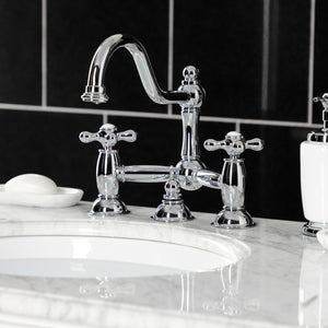 Restoration KS3911AX Two-Handle 3-Hole Deck Mount Bridge Bathroom Faucet with Brass Pop-Up, Polished Chrome