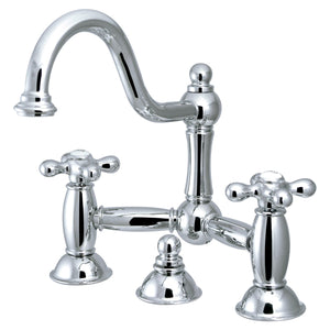 Restoration KS3911AX Two-Handle 3-Hole Deck Mount Bridge Bathroom Faucet with Brass Pop-Up, Polished Chrome