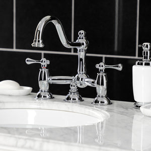 Restoration KS3911BL Two-Handle 3-Hole Deck Mount Bridge Bathroom Faucet with Brass Pop-Up, Polished Chrome