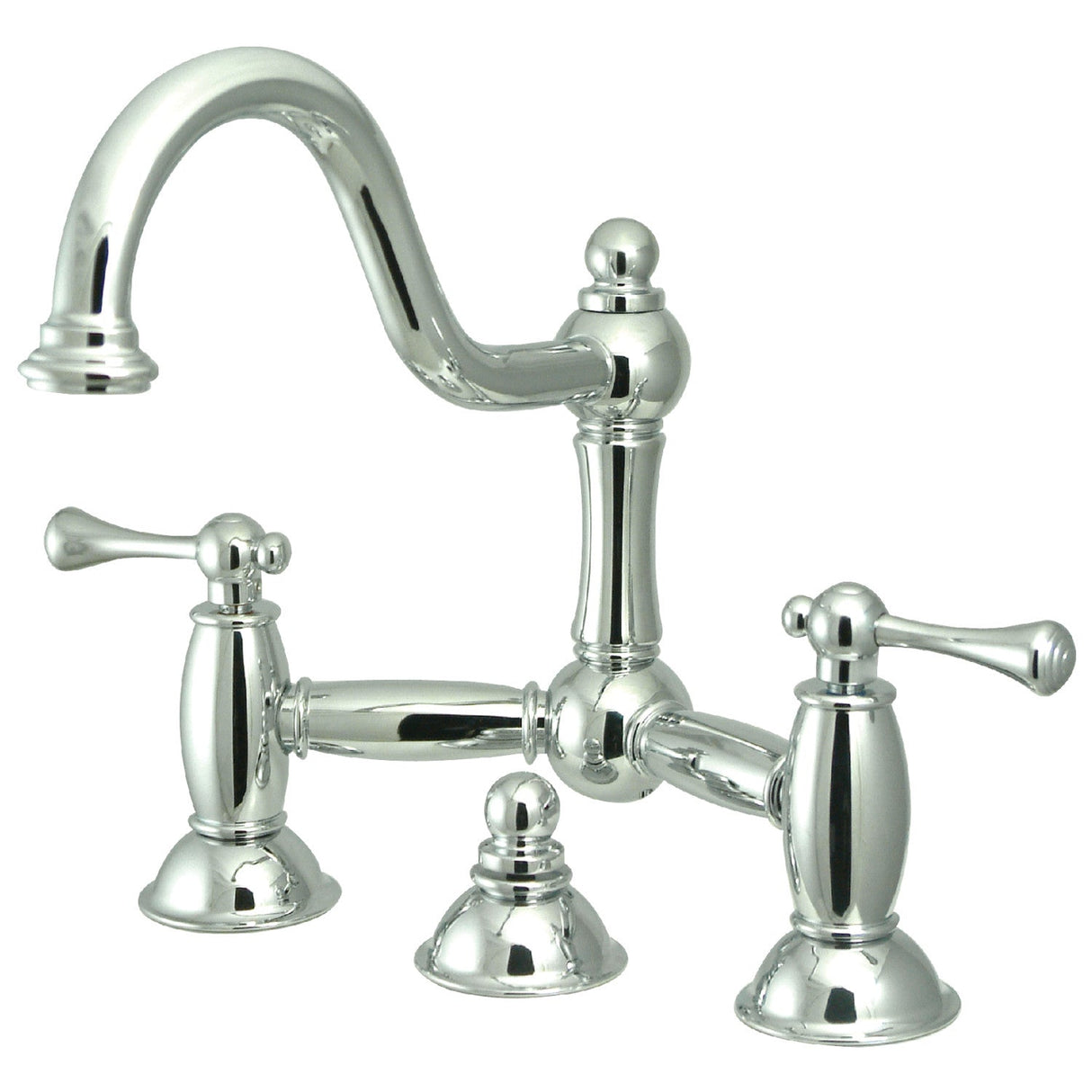 Restoration KS3911BL Two-Handle 3-Hole Deck Mount Bridge Bathroom Faucet with Brass Pop-Up, Polished Chrome