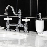 Restoration KS3911PX Two-Handle 3-Hole Deck Mount Bridge Bathroom Faucet with Brass Pop-Up, Polished Chrome