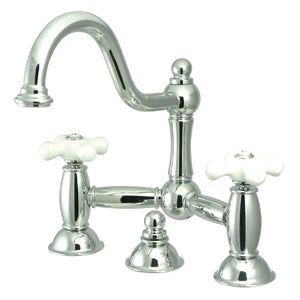 Restoration KS3911PX Two-Handle 3-Hole Deck Mount Bridge Bathroom Faucet with Brass Pop-Up, Polished Chrome