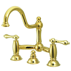 Restoration KS3912AL Two-Handle 3-Hole Deck Mount Bridge Bathroom Faucet with Brass Pop-Up, Polished Brass
