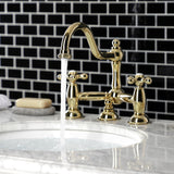Restoration KS3912AX Two-Handle 3-Hole Deck Mount Bridge Bathroom Faucet with Brass Pop-Up, Polished Brass