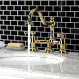 Restoration KS3912BL Two-Handle 3-Hole Deck Mount Bridge Bathroom Faucet with Brass Pop-Up, Polished Brass