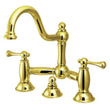 Restoration KS3912BL Two-Handle 3-Hole Deck Mount Bridge Bathroom Faucet with Brass Pop-Up, Polished Brass