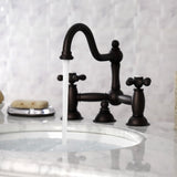 Restoration KS3915AX Two-Handle 3-Hole Deck Mount Bridge Bathroom Faucet with Brass Pop-Up, Oil Rubbed Bronze