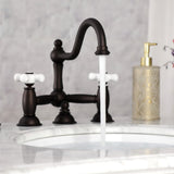 Restoration KS3915PX Two-Handle 3-Hole Deck Mount Bridge Bathroom Faucet with Brass Pop-Up, Oil Rubbed Bronze