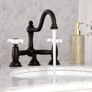 Restoration KS3915PX Two-Handle 3-Hole Deck Mount Bridge Bathroom Faucet with Brass Pop-Up, Oil Rubbed Bronze