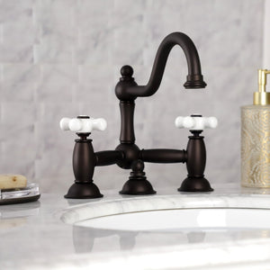 Restoration KS3915PX Two-Handle 3-Hole Deck Mount Bridge Bathroom Faucet with Brass Pop-Up, Oil Rubbed Bronze