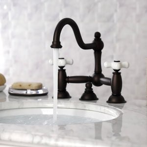 Restoration KS3915PX Two-Handle 3-Hole Deck Mount Bridge Bathroom Faucet with Brass Pop-Up, Oil Rubbed Bronze