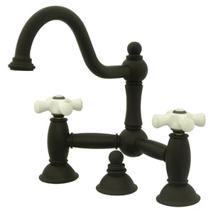 Restoration KS3915PX Two-Handle 3-Hole Deck Mount Bridge Bathroom Faucet with Brass Pop-Up, Oil Rubbed Bronze