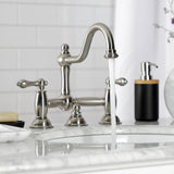 Restoration KS3918AL Two-Handle 3-Hole Deck Mount Bridge Bathroom Faucet with Brass Pop-Up, Brushed Nickel