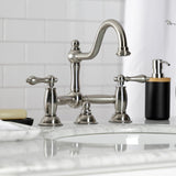 Restoration KS3918AL Two-Handle 3-Hole Deck Mount Bridge Bathroom Faucet with Brass Pop-Up, Brushed Nickel