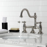 Restoration KS3918AL Two-Handle 3-Hole Deck Mount Bridge Bathroom Faucet with Brass Pop-Up, Brushed Nickel