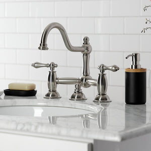 Restoration KS3918AL Two-Handle 3-Hole Deck Mount Bridge Bathroom Faucet with Brass Pop-Up, Brushed Nickel