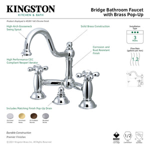 Restoration KS3918AX Two-Handle 3-Hole Deck Mount Bridge Bathroom Faucet with Brass Pop-Up, Brushed Nickel