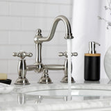 Restoration KS3918AX Two-Handle 3-Hole Deck Mount Bridge Bathroom Faucet with Brass Pop-Up, Brushed Nickel