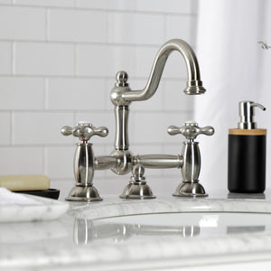 Restoration KS3918AX Two-Handle 3-Hole Deck Mount Bridge Bathroom Faucet with Brass Pop-Up, Brushed Nickel